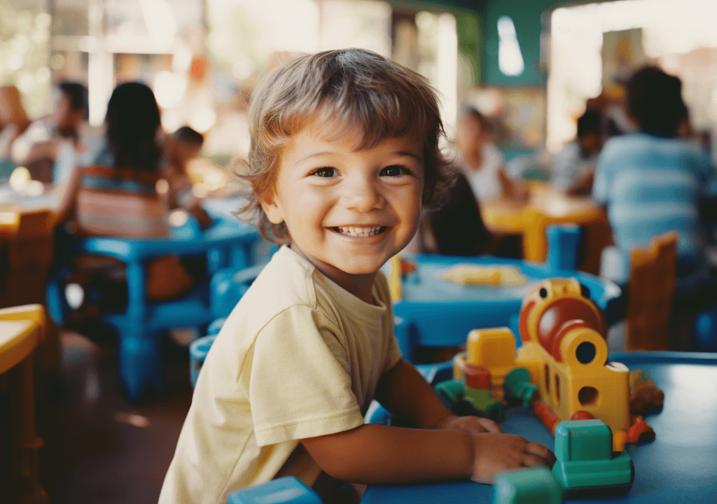 A happy child in a day care centre run b y a welfare organisation.